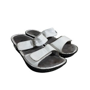 Alegria Womens Kar 600 Slide Sandals White Hook Loop Leather Slip On 5-5.5 EU 35